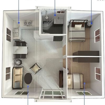 20 ft Prefabricato 2 camere da letto Portatile Prefabbricato Container House espandibile per edifici per uffici Struttura ed efficienza